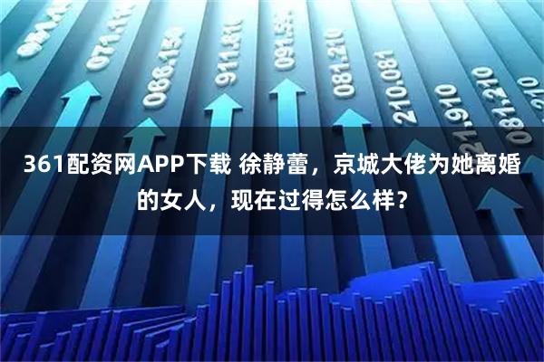 361配资网APP下载 徐静蕾，京城大佬为她离婚的女人，现在过得怎么样？