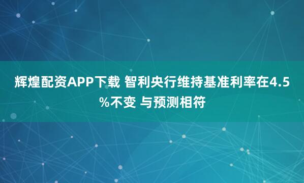 辉煌配资APP下载 智利央行维持基准利率在4.5%不变 与预测相符